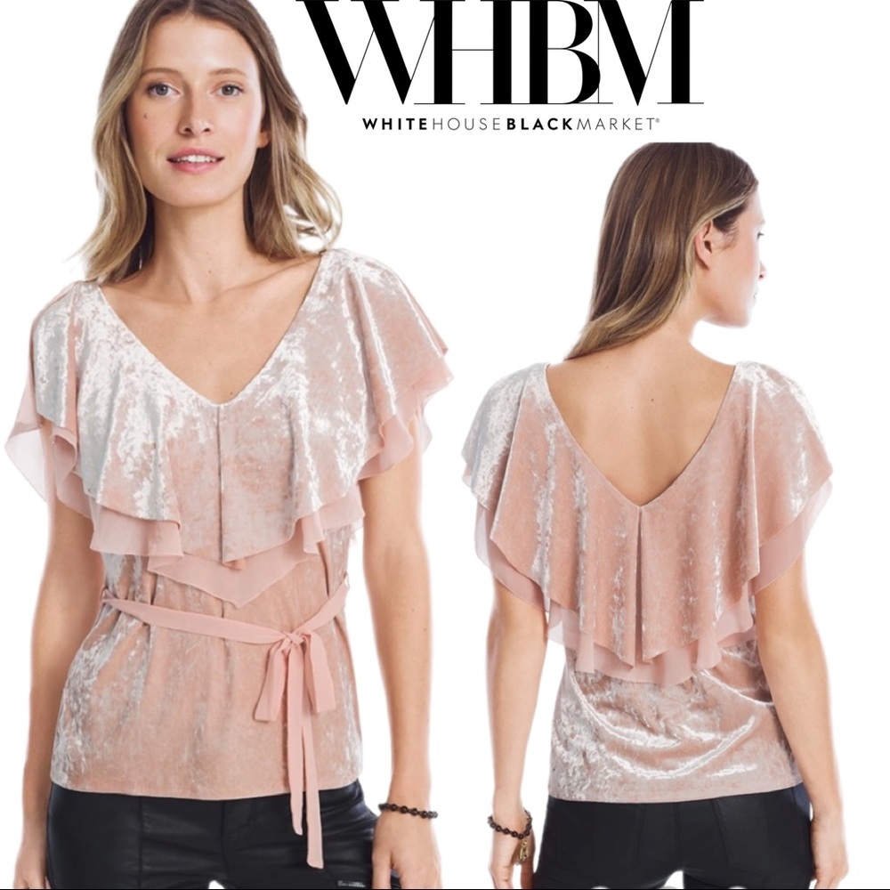 NEW WHBM Velvet Flounce Top in Antique Blush